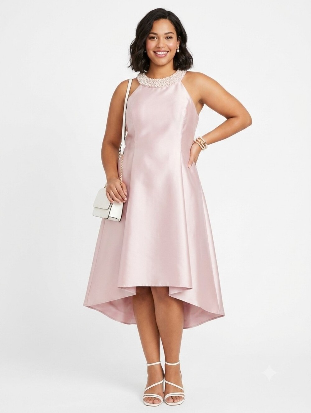 Adrianna Papell ✨️ Micado Pink Pearl & Crystal Embellished Halret Dress Size 14